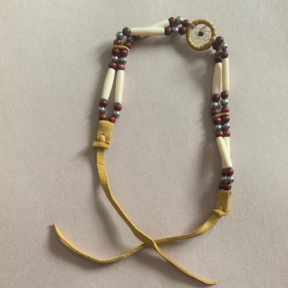 Handcrafted Beaded Necklace with Leather Accents